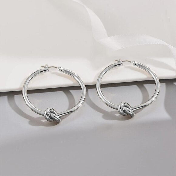 18K Silver Plated Knot Hoop Earrings Fashion Jewelry for Women - Picture 3 of 7